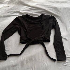 Black Long Sleeve Tie-Front Top